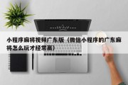 小程序麻将视频广东版（微信小程序的广东麻将怎么玩才经常赢）