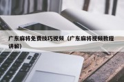 广东麻将免费技巧视频（广东麻将视频教程 讲解）